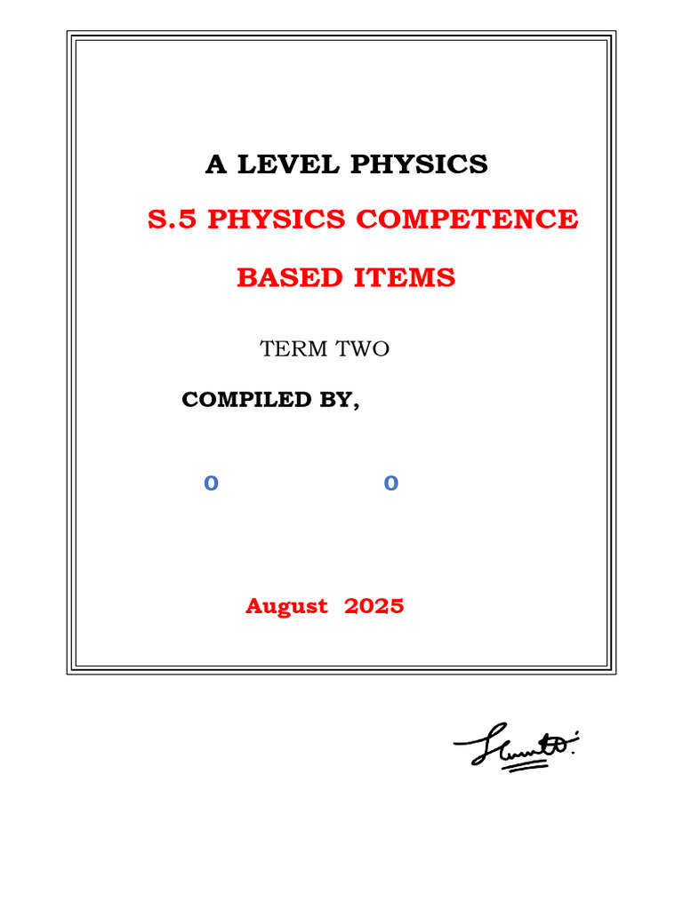 Katoke s.5 Physics Holiday Package Term 2 2025-1 | PDF | Force | Heat