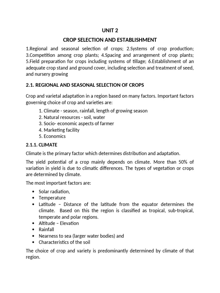 Crop Selection and Establishment Guide | PDF | Sustainable Agriculture ...