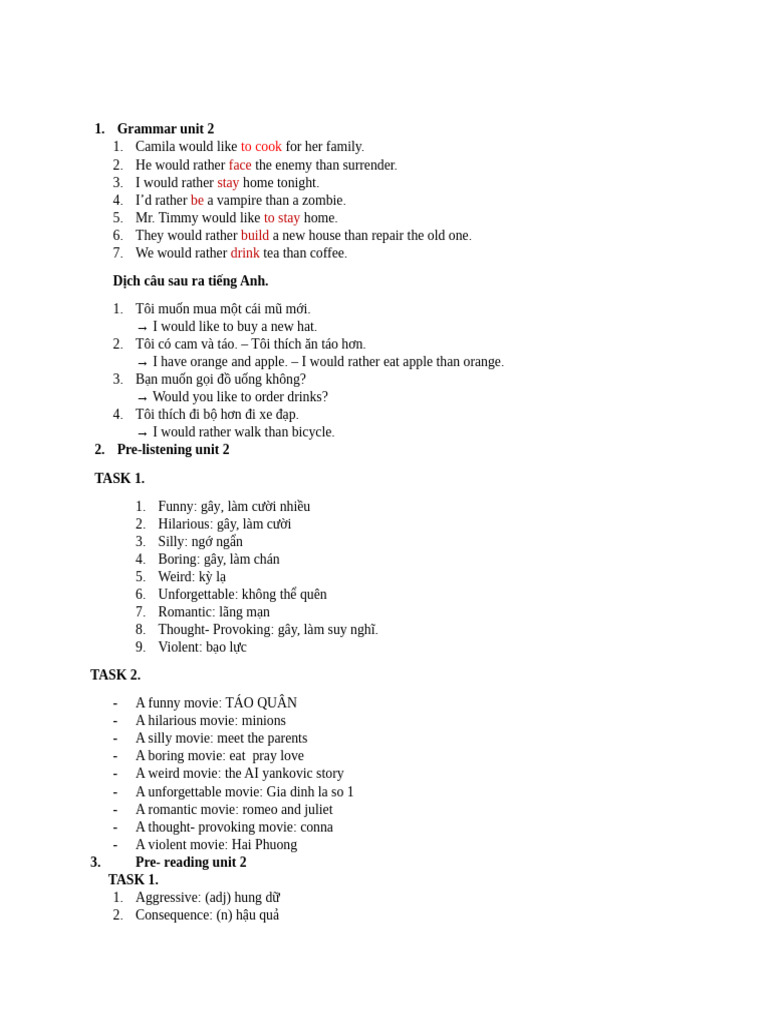 English Grammar and Movie Vocabulary Guide | PDF