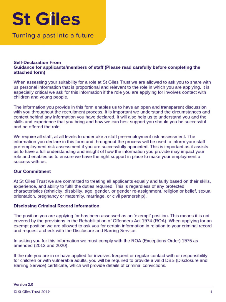 St Giles Trust Self-Declaration Guide | PDF | Justice | Crime & Violence