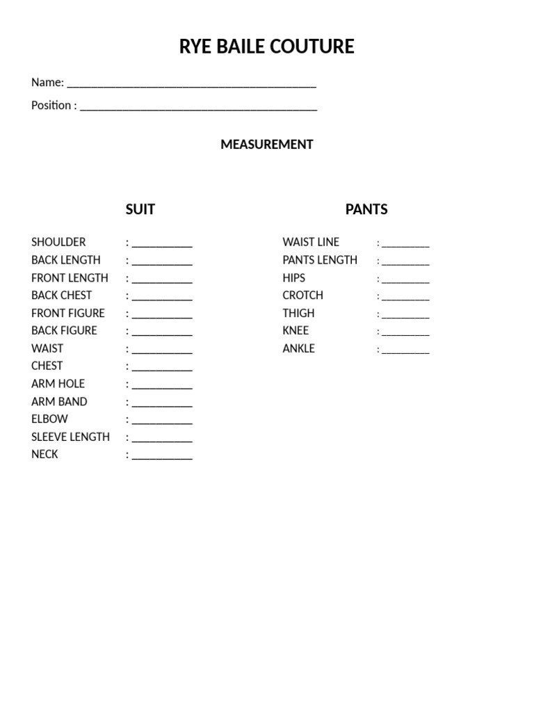 Custom Measurement Form for Tailoring | PDF