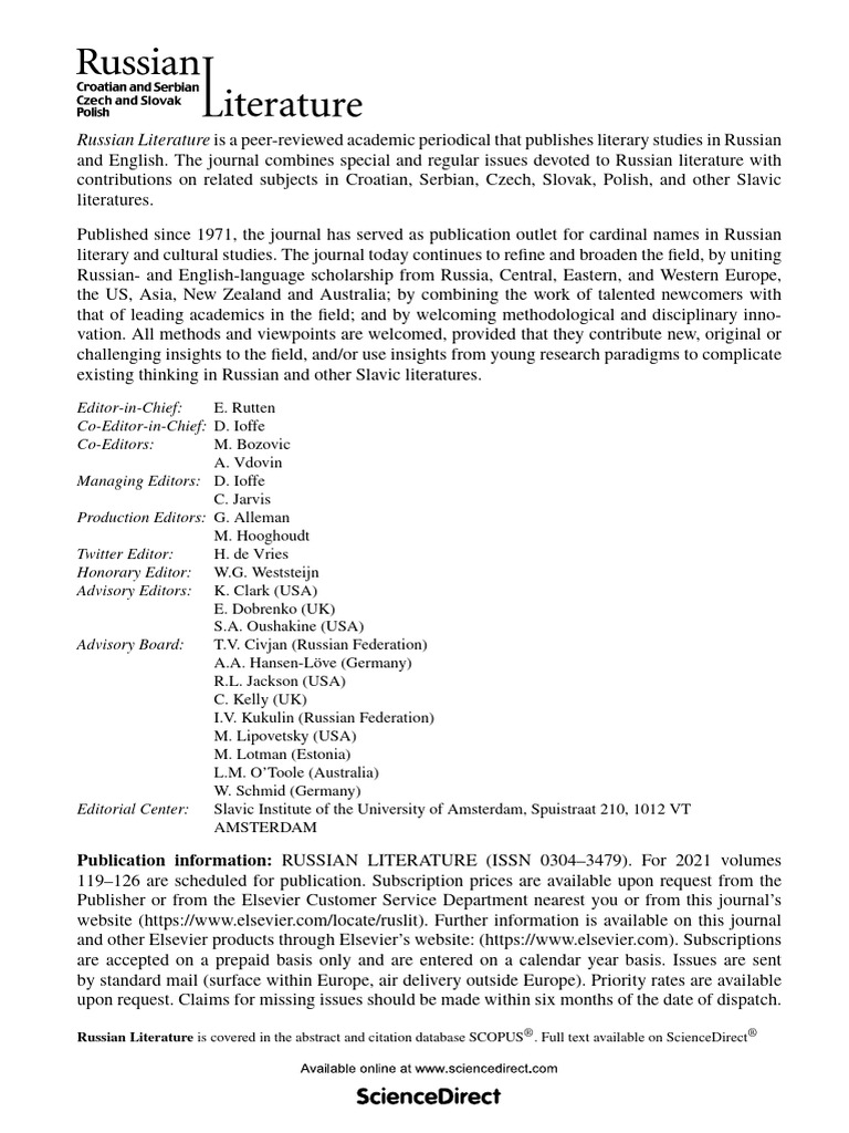 Russian Literature Journal Overview | PDF | Scholarly Communication ...