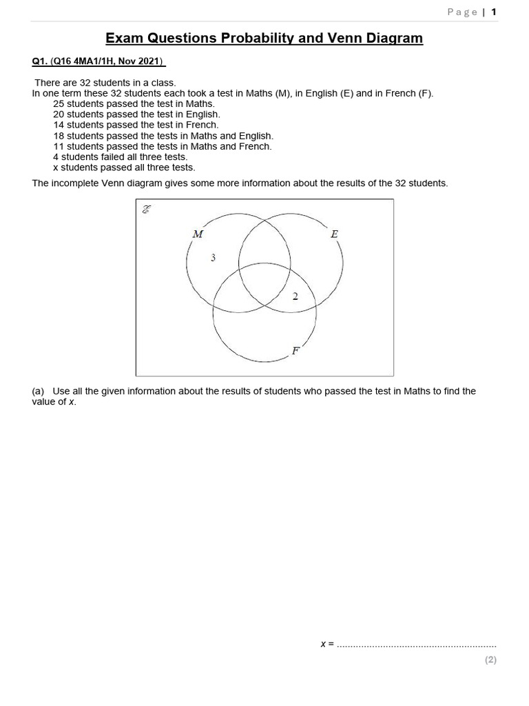 Probability and Venn Diagram Exam Questions | PDF
