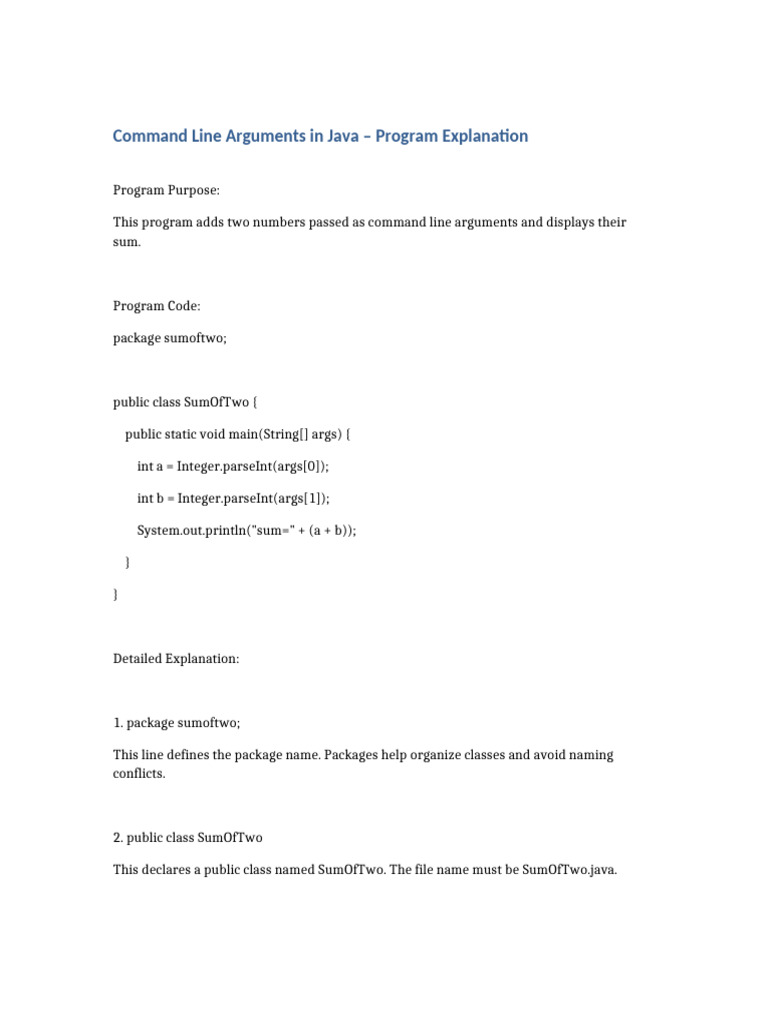 Command Line Arguments Explanation | PDF