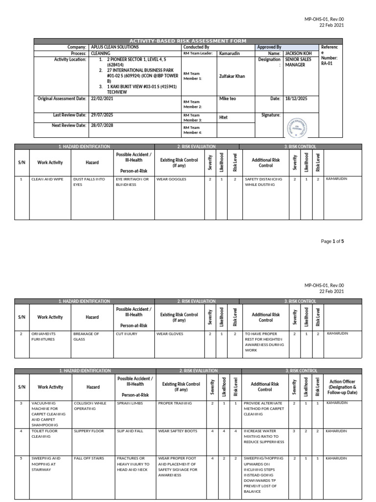 Activity-Based Risk Assessment Form | PDF | Risk | Safety