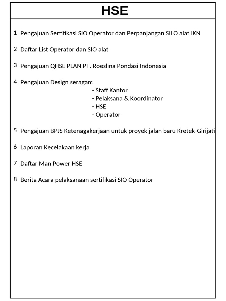 Program Kerja dan Inspeksi HSE 2025 | PDF