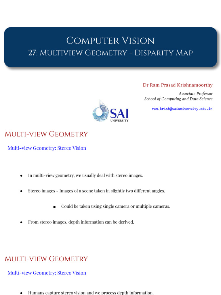 Disparity Map in Multi-View Geometry | PDF