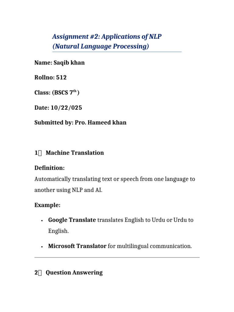 Assignment 2 Applications of NLP | PDF