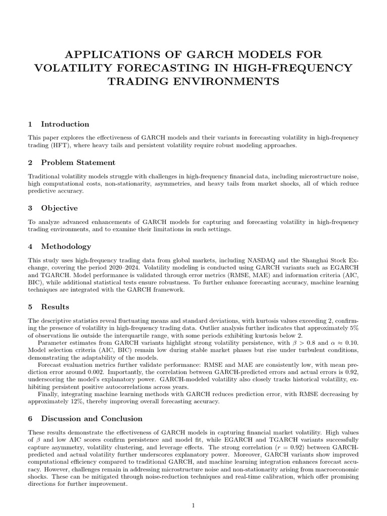 GARCH Models for High-Frequency Volatility | PDF | Forecasting ...