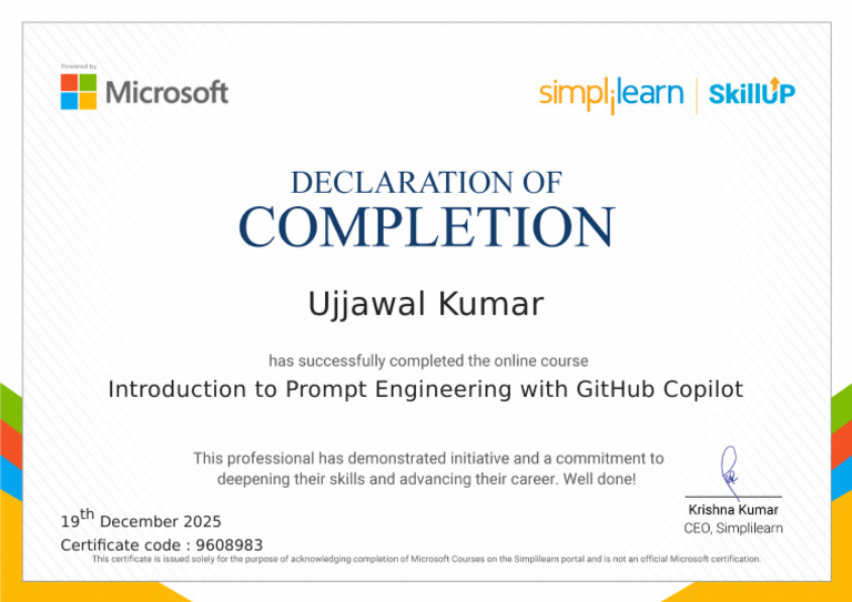 Ujjawal Kumar: Introduction To Prompt Engineering With Github Copilot | PDF