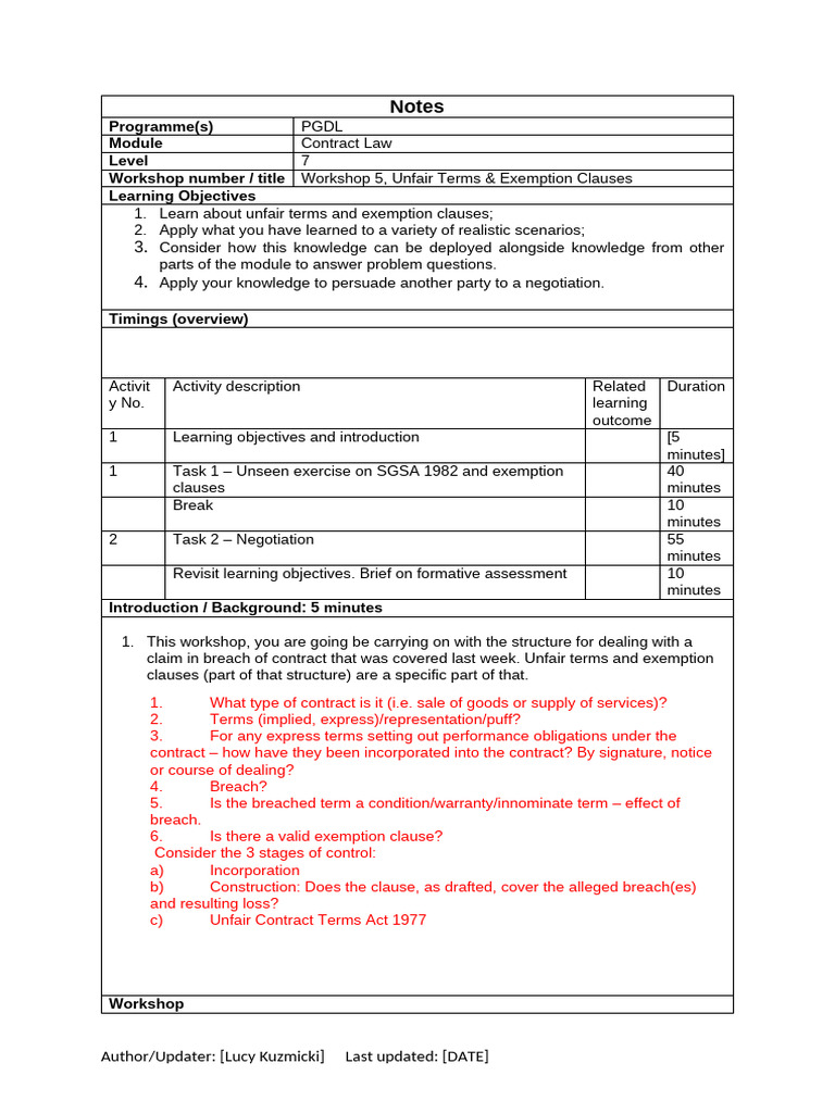 W5 Contract Law Notes | PDF | Breach Of Contract | Damages