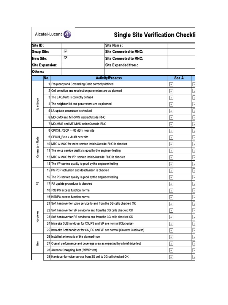 3G Site Verification Checklist | PDF | Computer Networking ...
