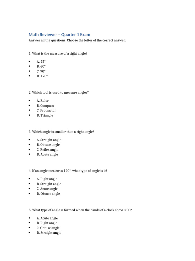 Math Reviewer for Quarter 1 Exam | PDF | Triangle | Rectangle
