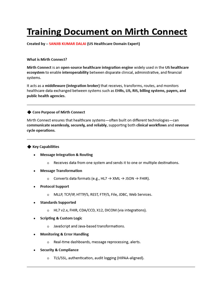 Training Document On Mirth Connect | PDF | Transmission Control ...