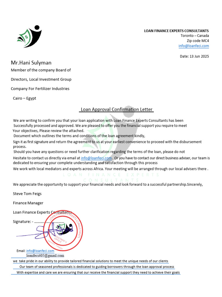 Loan Approval Confirmation Letter | PDF