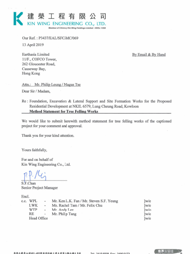 Method Statement For Tree Felling Works | PDF