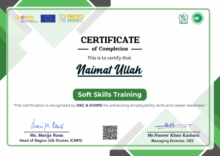 Naimat Ullah Training Completion Certificate | PDF