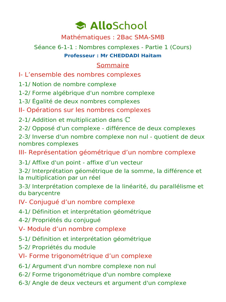 Nombres complexes : Cours complet Bac 2 | PDF | Nombre complexe | Nombre
