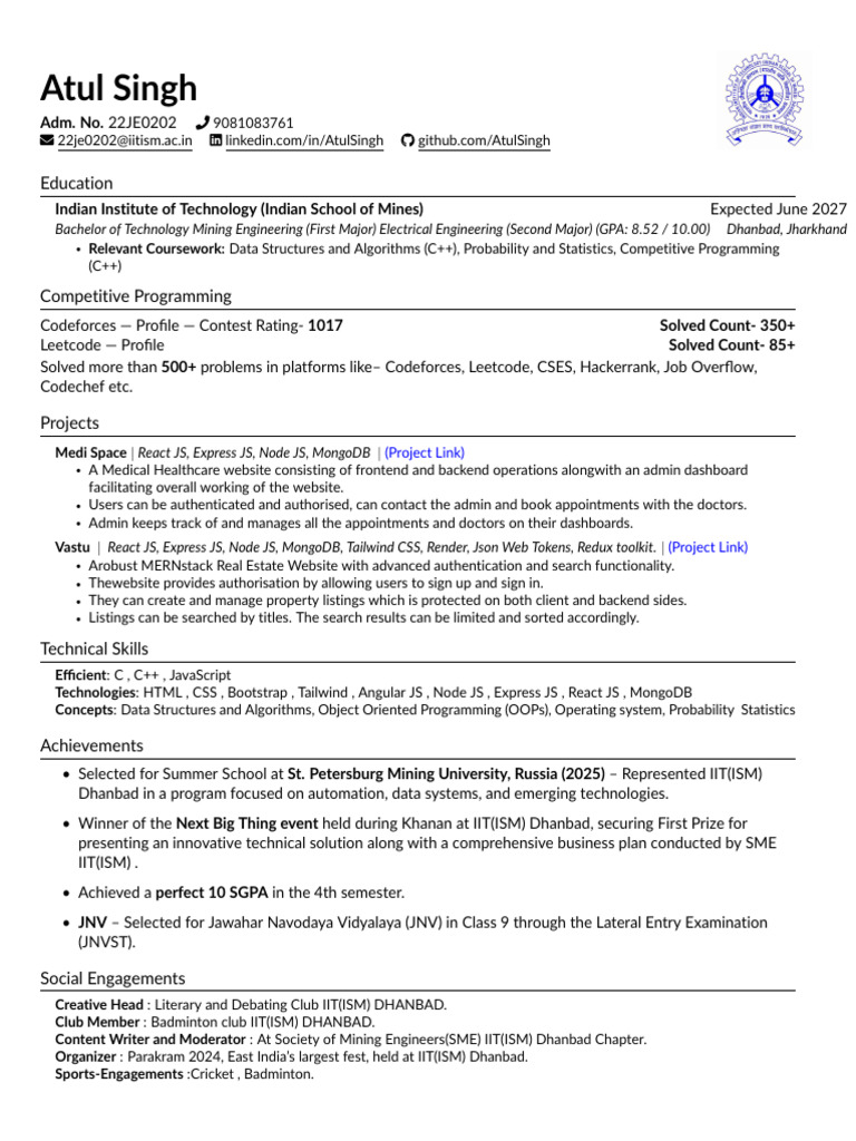 IIT Dhanbad Resume OnCampus 1 SDE | PDF | Computing | Information ...