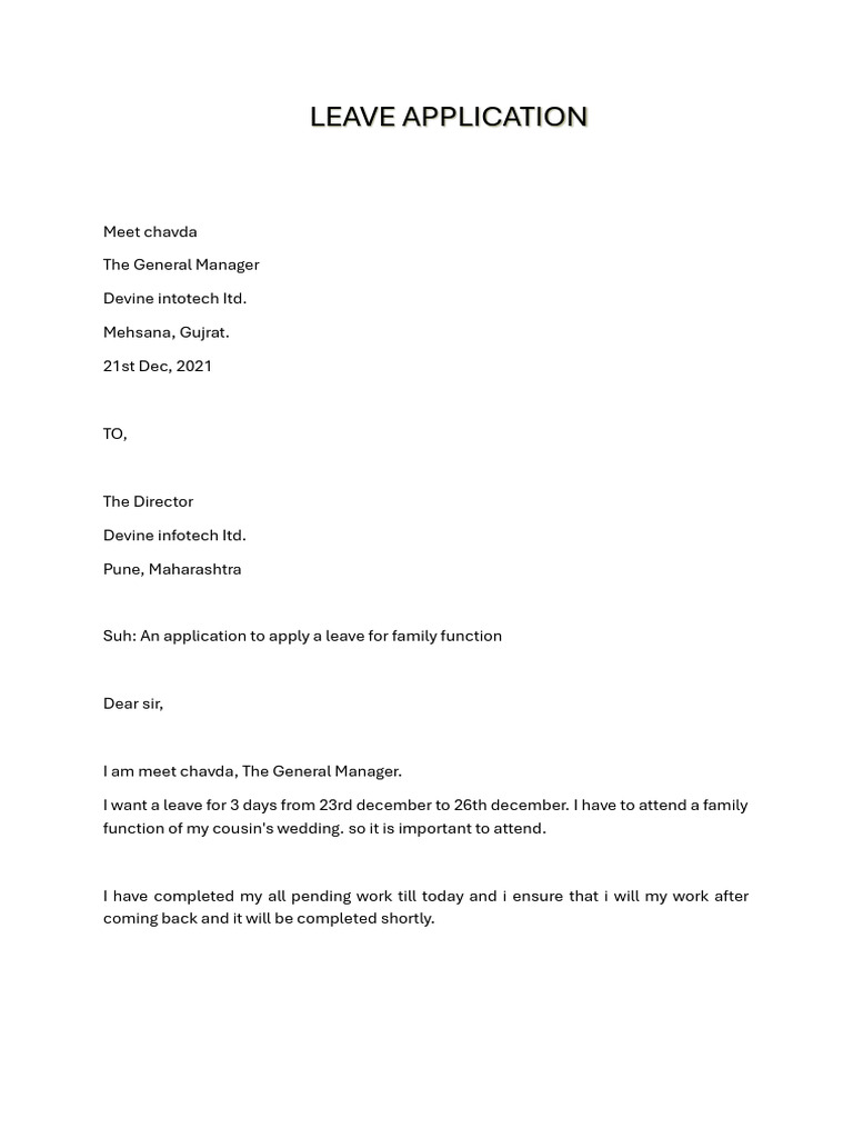 Leave Application for Family Function | PDF