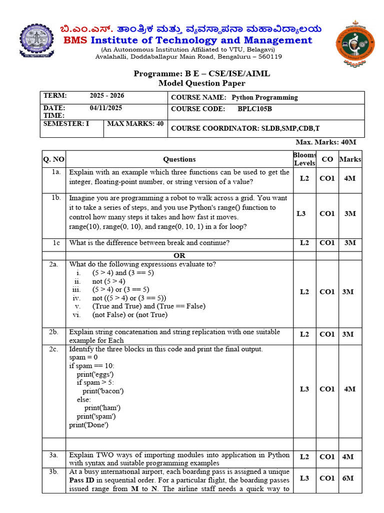 Ia1 Model Qp | PDF | Python (Programming Language) | Variable (Computer ...