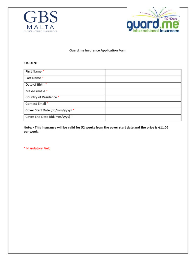 Guard - Me Insurance Application Form - New | PDF