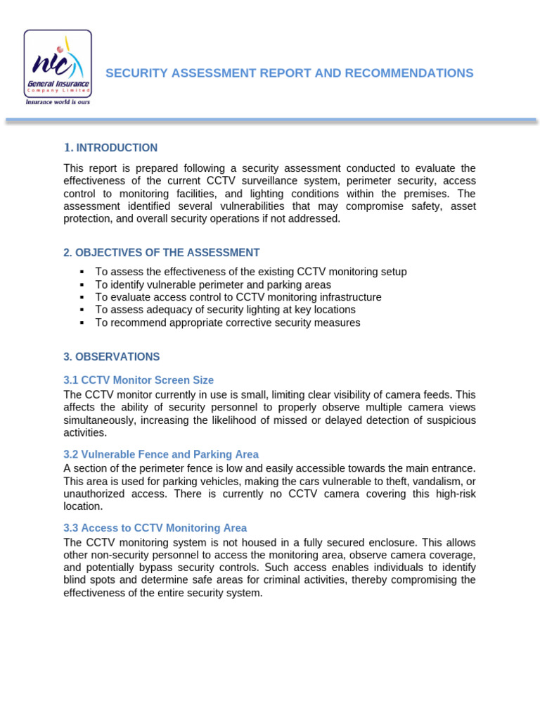 Security Assessment Report & Recommendations | PDF | Closed Circuit ...