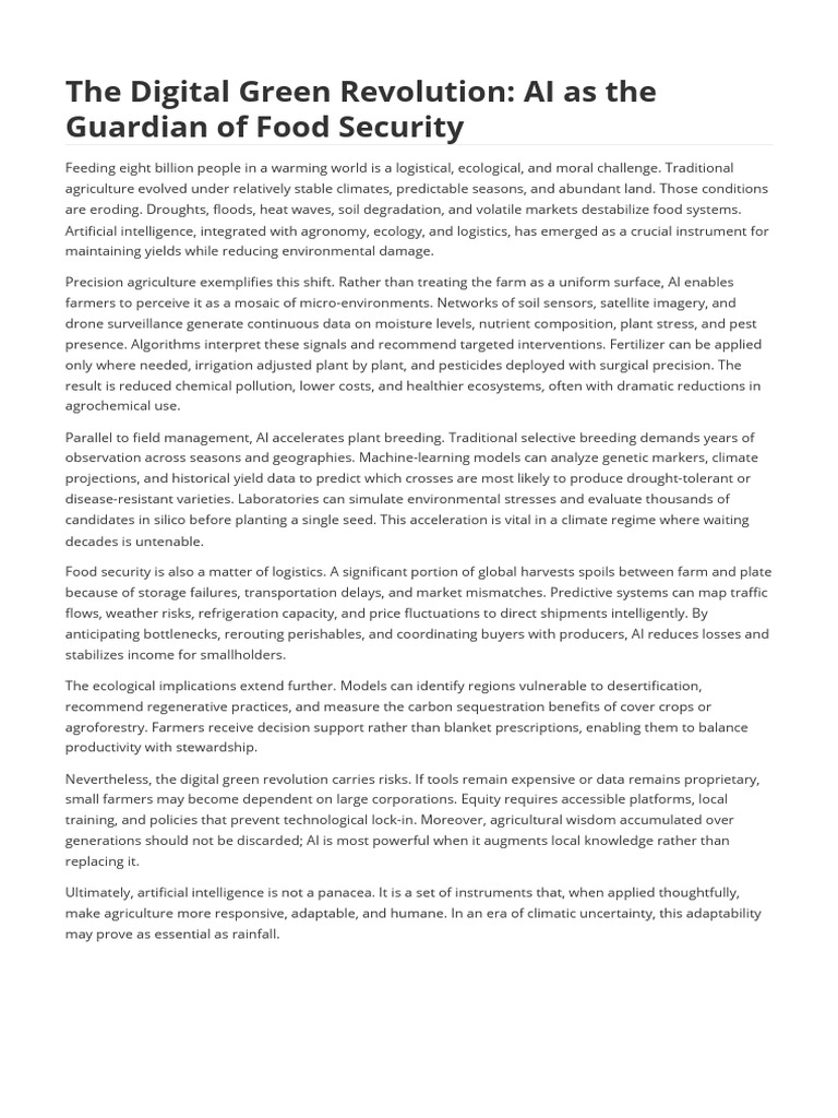 AI's Role in Sustainable Food Security | PDF | Agriculture | Artificial ...
