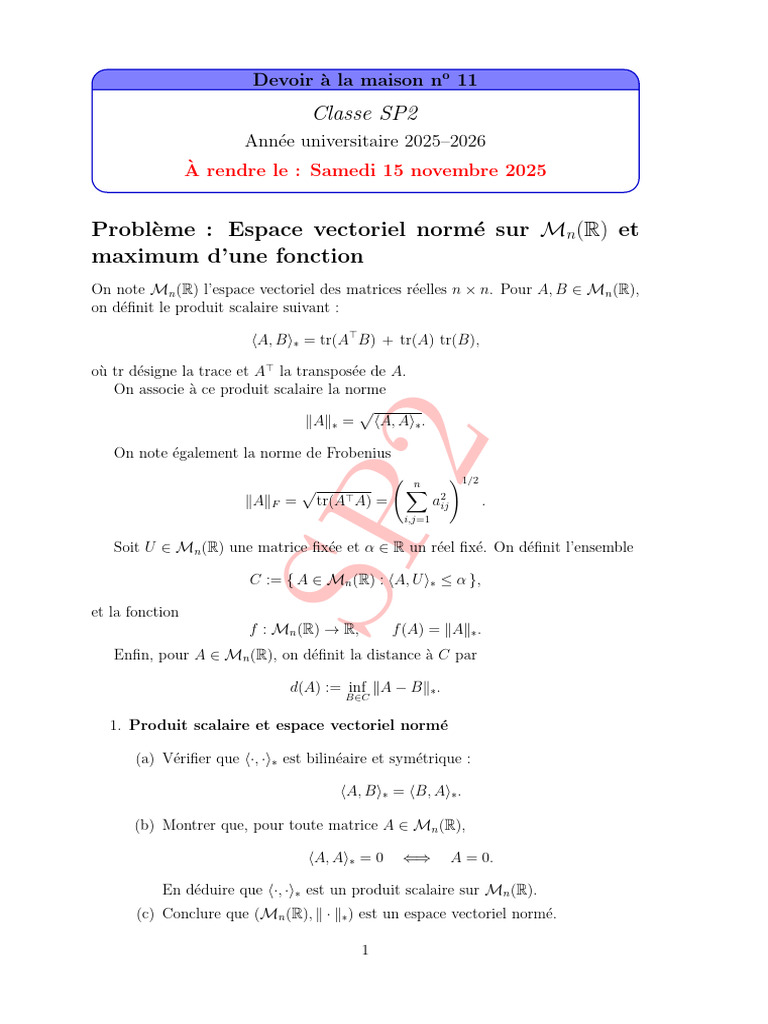 Espace vectoriel normé et optimisation des matrices | PDF | Matrice ...