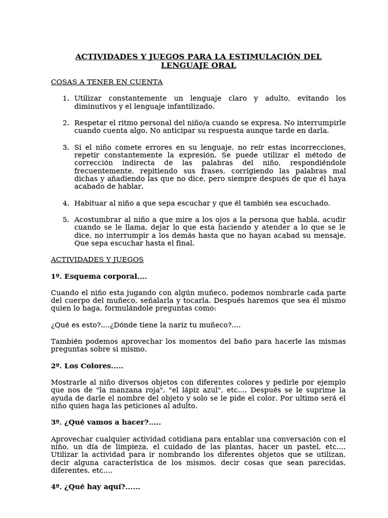 Juegos para Estimular el Lenguaje Oral | PDF