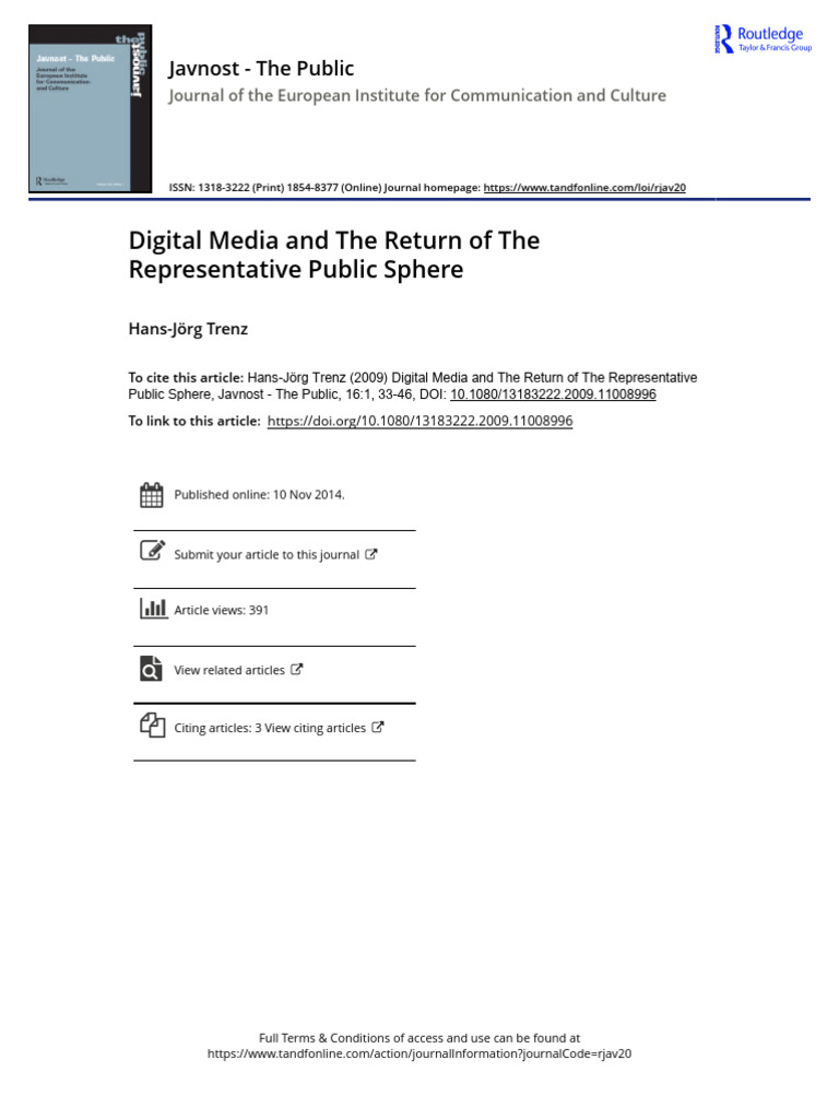 Digital Media and the Return of the Representative Public Sphere | PDF ...