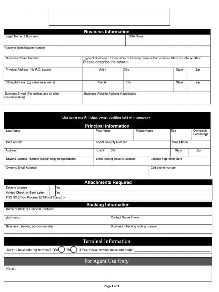 Onboard Merchant Info Form | PDF