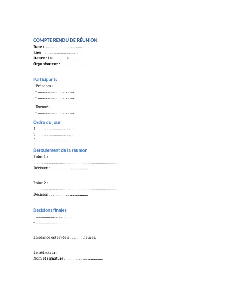 Modele Compte Rendu Reunion | PDF