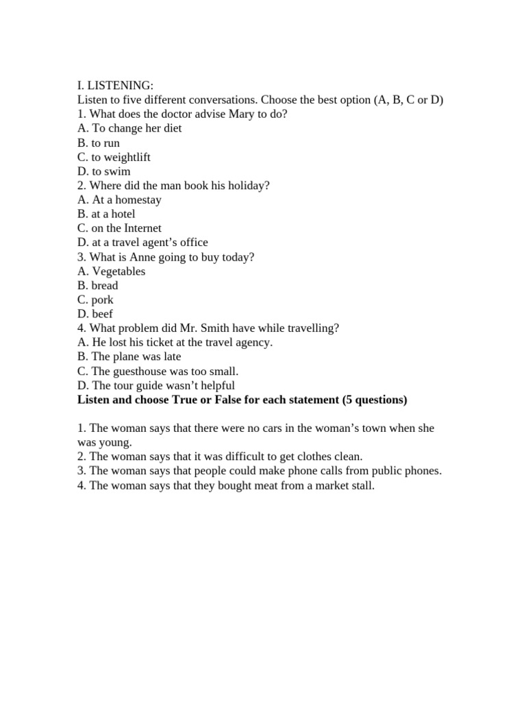 Listening Comprehension Practice Quiz | PDF