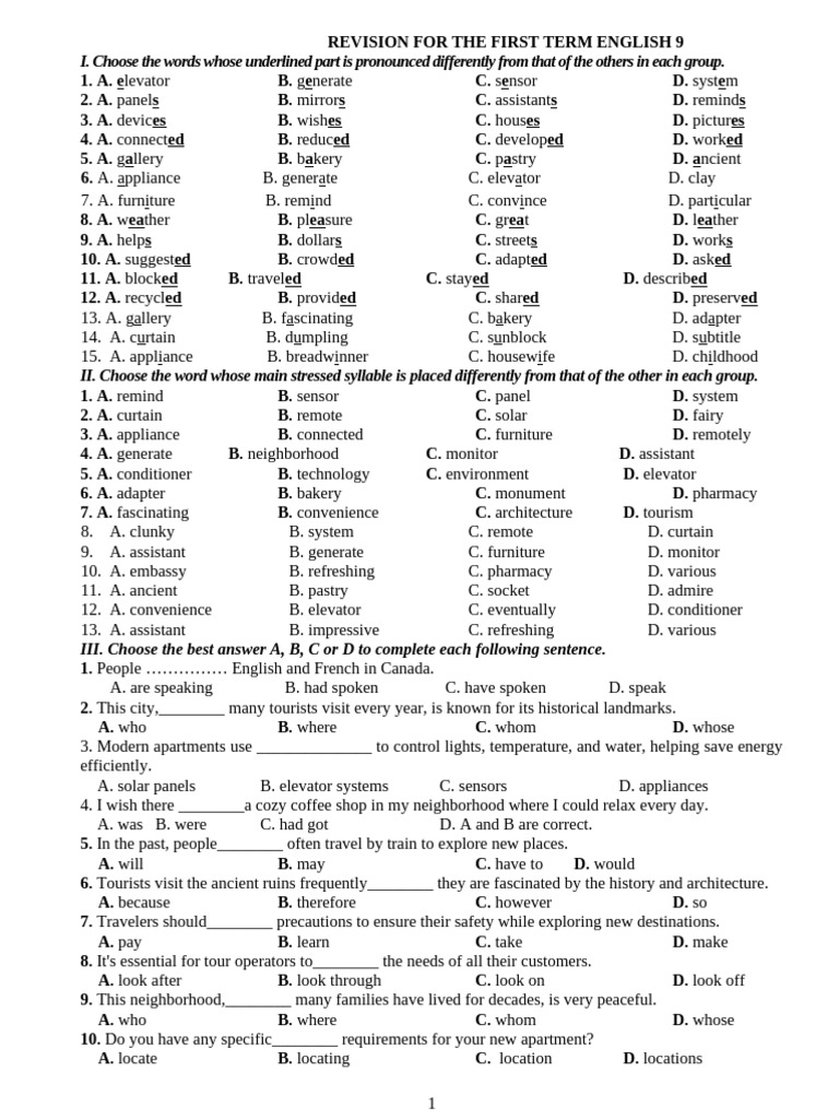 English 9 Term Revision Exercises | PDF