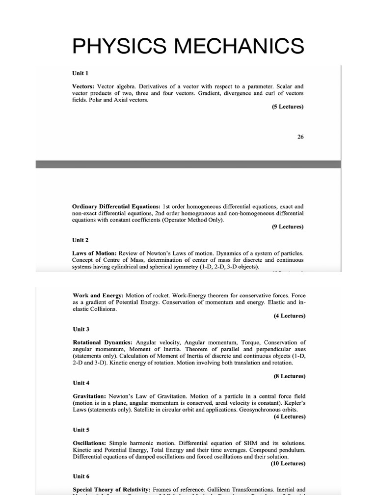 Physics Mechanics Sem 1 | PDF