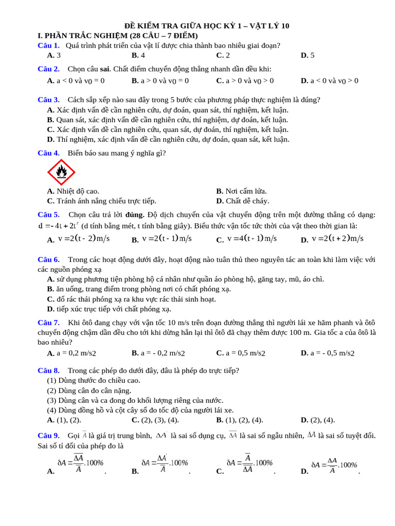 De Kiem Tra Giua Hoc Ki 1 Vat Ly 10 KNTT | PDF