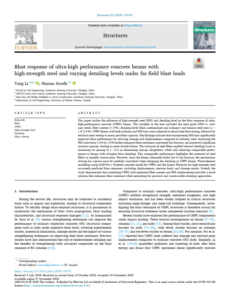 Blast Resistance of UHPC Beams with HSS | PDF | Fracture | Strength Of ...