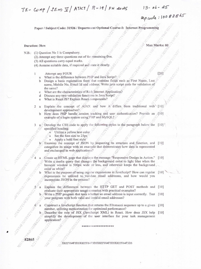 IP Question Paper | PDF