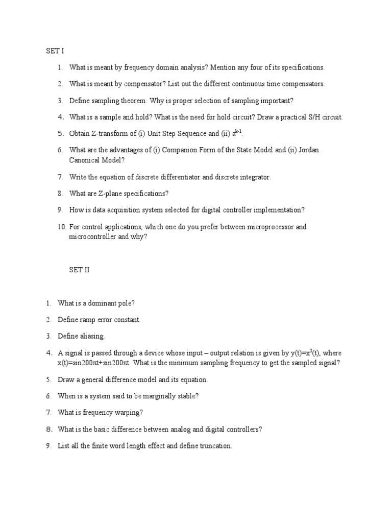 Digital Control Engineering Model Question Paper PDF Control
