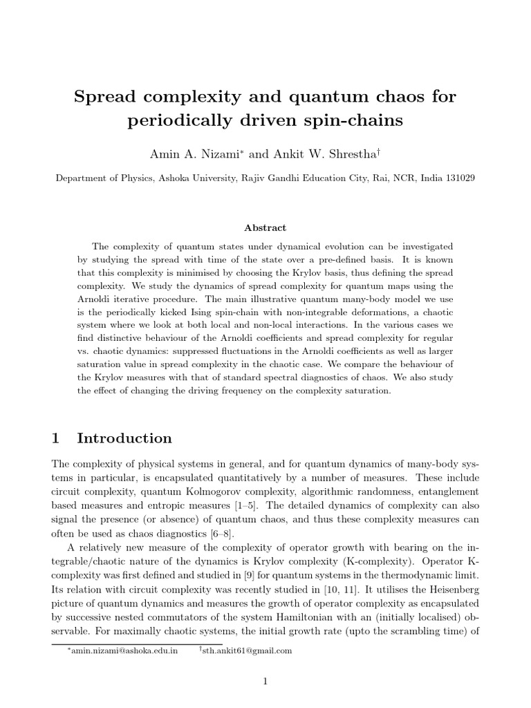 Quantum Chaos in Spin-Chains Dynamics | PDF | Chaos Theory | Basis ...