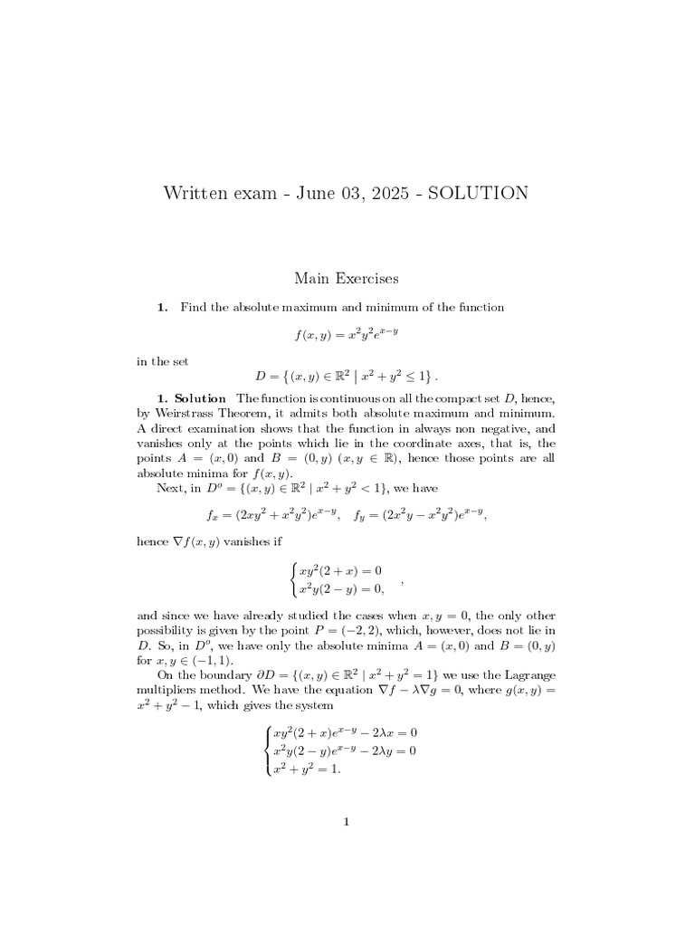 Exam Solutions: Maxima, Vector Fields, ODEs | PDF | Function ...