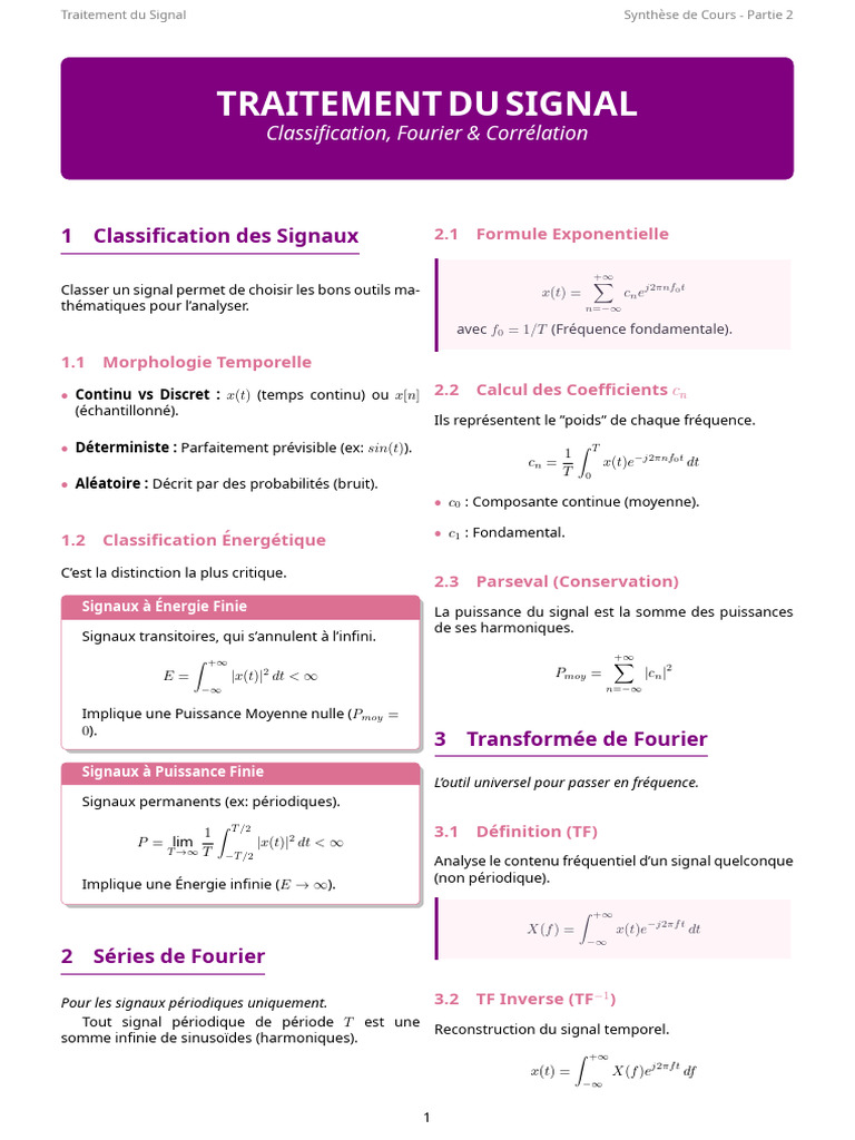 Traitement du Signal : Fourier et Corrélation | PDF | Mathématiques ...