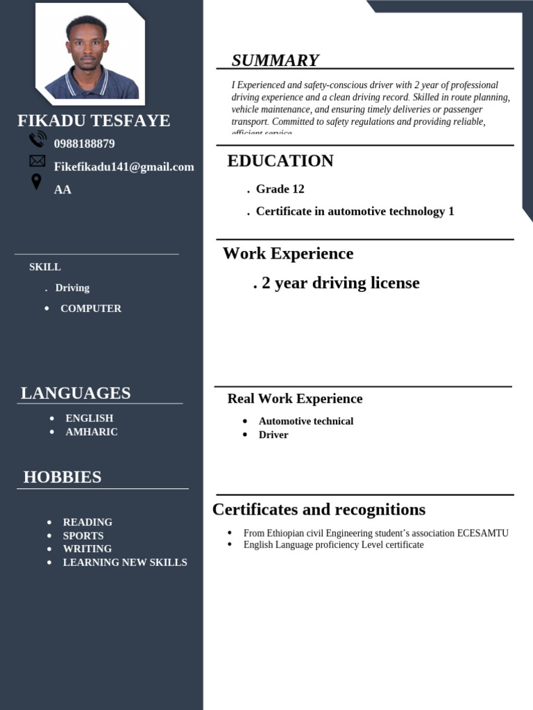Fikadu Tesfaye CV 2 | PDF