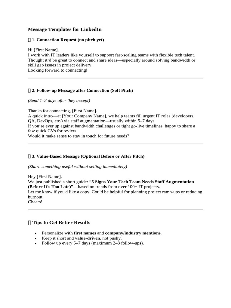 LinkedIn Message Templates for IT Networking | PDF