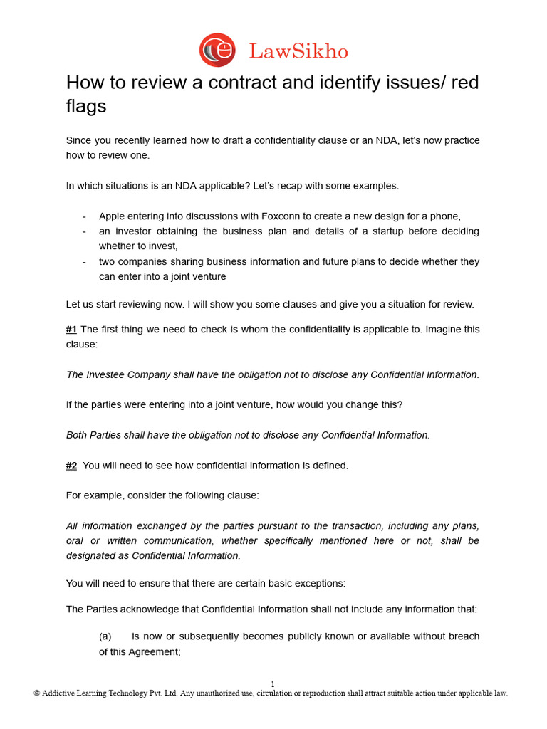How To Review A Contract and Identify Issues - Red Flags | PDF | Breach ...