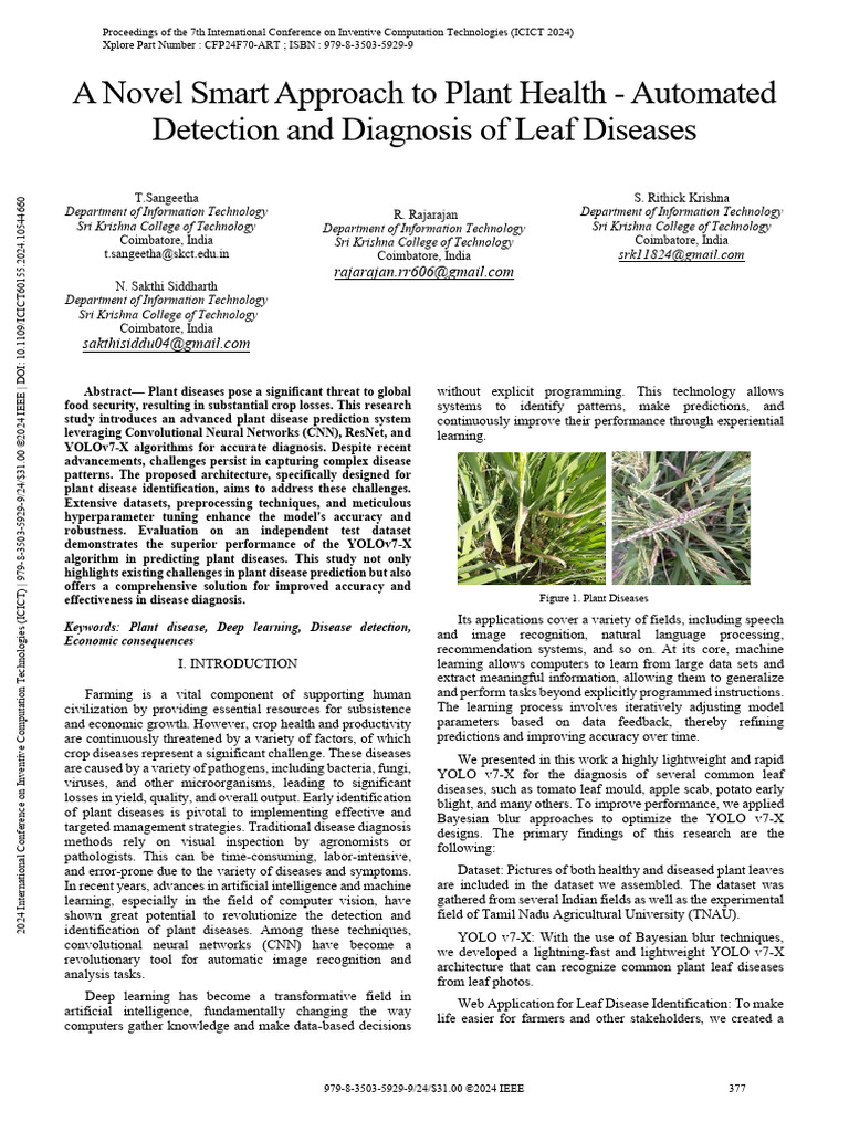 A Novel Smart Approach To Plant Health - Automated Detection and ...