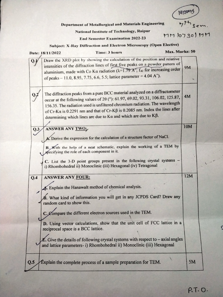 Question Paper - 7th Semester-2023 BATCH | PDF