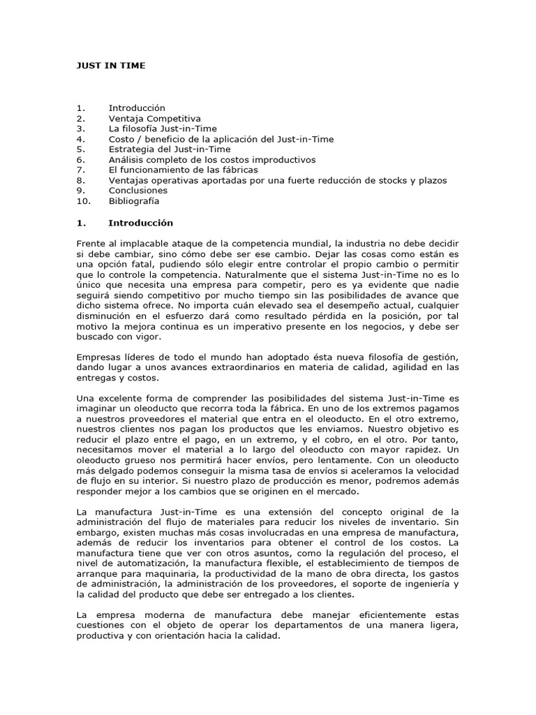 Just in Time | PDF | Lean Manufacturing | Calidad (comercial)