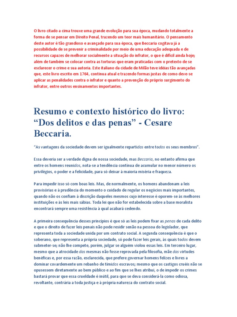 Resumo Do Livro Dos Delitos E Das Penas
